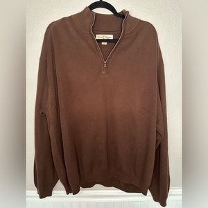 Tommy Bahama Silk Cotton Blend Brown Quarter Zip Sweater Size XXL